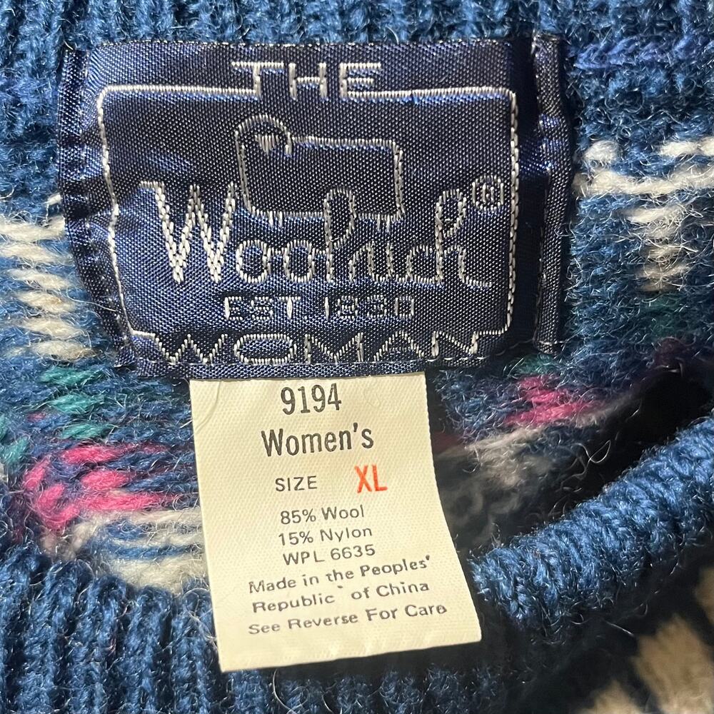 Vtg Woolrich Fair Isle Heart Sweater XL Birdseye Blue Cottagecore Countrycore - Picture 4 of 5
